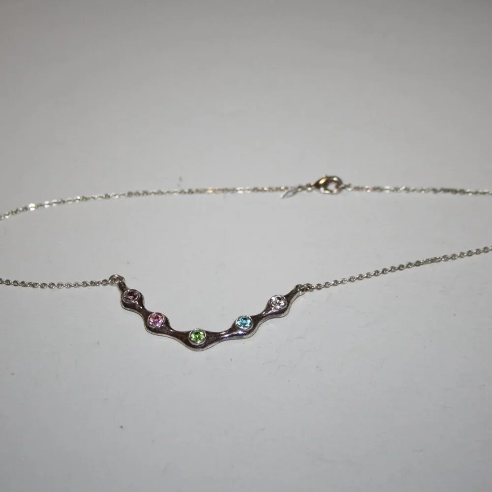 🌈 Silver & Colorful Rhinestone Necklace · 15”